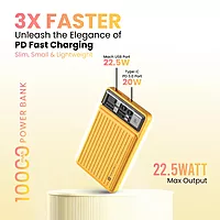 Portronics Luxcell Mini 10K Power Bank – 10000mAh | 22.5W Max Output | Type-C PD Output | USB-A Output | LED Indicator | Wake-Up Button | Yellow