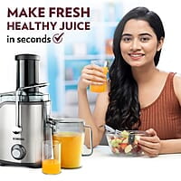 Borosil Primus Plus Juicer, 800 W, Stainless Steel Centrifugal Juicer, 1.1 L Juice Jug, 75 mm Feed Chute, Black