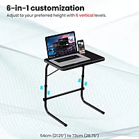 Portronics Buddy F is a versatile movable laptop table in sleek black. Perfect for working from home, it offers adjustable height and angle, ensuring comfort and convenience for all your tasks.