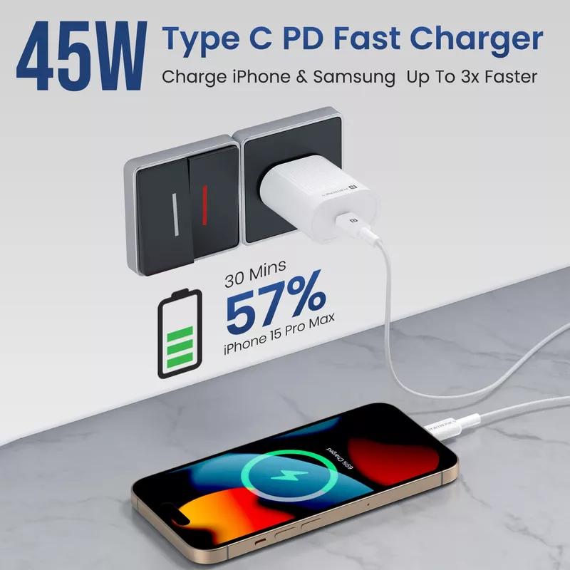 Portronics Adapto 45A 45W GaN Charger – 1 PD Port, No Cable Included