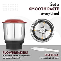 Borosil Best Mixer Grinder, For Wet/Dry Mixing & Grinding, 500 Watts, 3 Jars (400 ml Chutney Jar, 1.5 L Blending Jar, 1 L Grinding Jar), Mixie For Kitchen