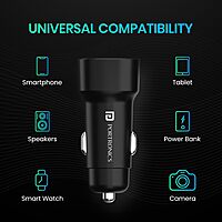 Portronics 80W Dual Output Car Charger Type-C PD & USB Fast Charging with LED Indicator Black