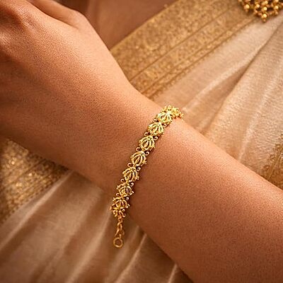 Impon Gold Plated Lakshmi Coin Bracelet for Women | Traditional Temple Design Hand Chain | Goddess Lakshmi Motif Jewelry