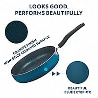 Borosil ProChef Non-Stick Deep Pan with Lid 22 cm | Gas Stove Compatible, Thick Uniform Body for Even Heating | PFOA Free, Blue Exterior, Stir Frying Pan for Eggs, Cutlets, 1 Year Warranty