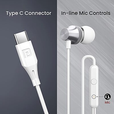 Portronics Conch Beat C Silver Earphones | Type-C, High-Quality Audio & Ideal for Music Lovers & Professionals