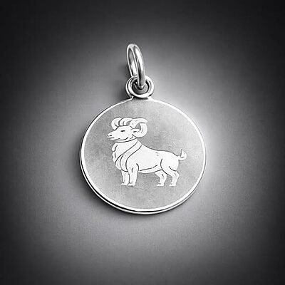 925 Sterling Silver Aries Zodiac Pendant for Men & Women | Horoscope Astrology Charm Necklace | Round Engraved Ram Design