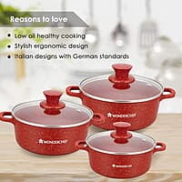 Wonderchef Granite Die-Cast Non-Stick 6-Piece Casserole Set with Lids Red
