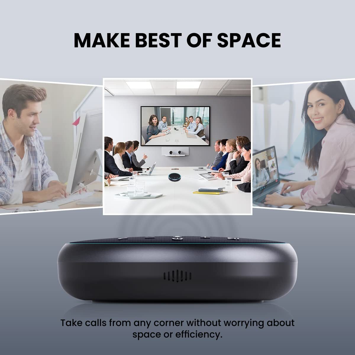 Portronics Talk One Noise Cancellation Conference Speaker – 5M Microphone Coverage | 360° Voice Pickup | Zoom, Skype, Meet, Webinar | Conference Calls | Black