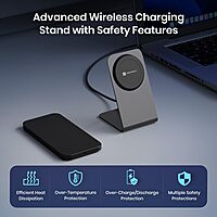 Portronics Flux 2 – 15W Qi2 Wireless Charger for iPhone 16–12, sleek design, fast charging, compatible with Qi-enabled devices, lightweight, portable, perfect for home and office use.