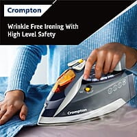 Crompton FabriAutoTech 2200 Watt Steam Iron Feather Touch Digital LED Fabric Temperature Control 3 Ways Auto Shut-off Scratch Resistant Ceramic Coating 400 Ml water Tank