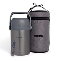 Borosil Hot-N-Fresh Prime Stainless Steel Insulated Lunch Box, Keeps Food Warm Upto 8 Hours, Set of 3 (1 Pc 420 ml + 2 Pcs 350 ml), Grey