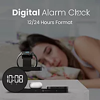Portronics Freedom 6 – A versatile 6-in-1 wireless charger featuring an integrated alarm clock, perfect for charging multiple devices simultaneously while keeping you on schedule. Sleek and efficient!