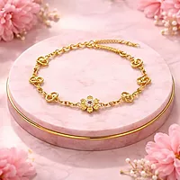 Impon Gold Plated Floral Bracelet for Women | Adjustable Hand Chain with Stone | Elegant Daily Wear Gold Finish Jewelry
