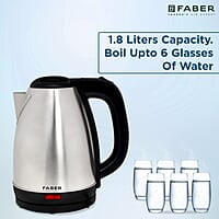 Faber Electric Kettle with Stainless Steel Body, FK 1.8 litres boiler for Water, SS