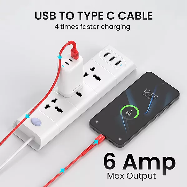 POR 2157 Konnect X C-Lightning – 6A Type-C to Lightning Braided Cable | 2M | Red | 06 Months