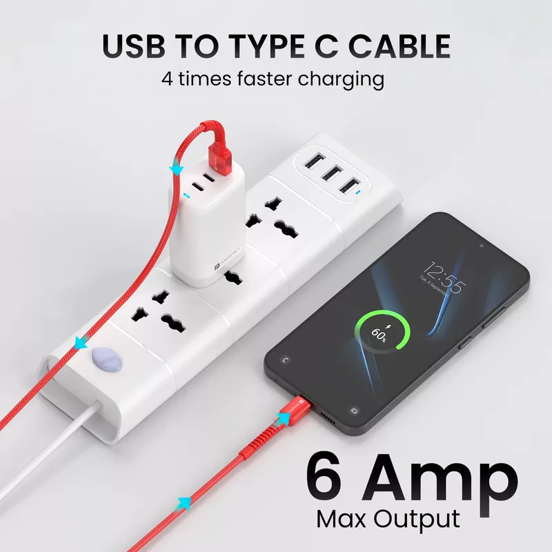 POR 2157 Konnect X C-Lightning – 6A Type-C to Lightning Braided Cable | 2M | Red | 06 Months
