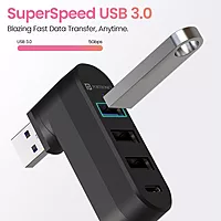 Portronics MPort Spin Black – 4-in-1 USB Hub, Type-C. Compact design, 4 ports for seamless connectivity. Ideal for laptops and devices. Fast data transfer and charging capabilities.