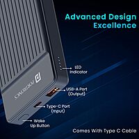 POR 2250 Luxcell B 12 10K Power Bank – 10000mAh | 12W Charging | USB & Type-C Input & Output | Black