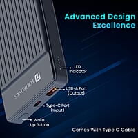 Portronics Luxcell B12 10,000mAh Ultra Slim Power Bank 12W Output USB-A Output Port & Type C Input Port