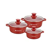 Wonderchef Granite Die-Cast Non-Stick 6-Piece Casserole Set with Lids Red