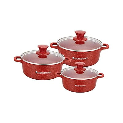 Wonderchef Granite Die-Cast Non-Stick 6-Piece Casserole Set with Lids Red