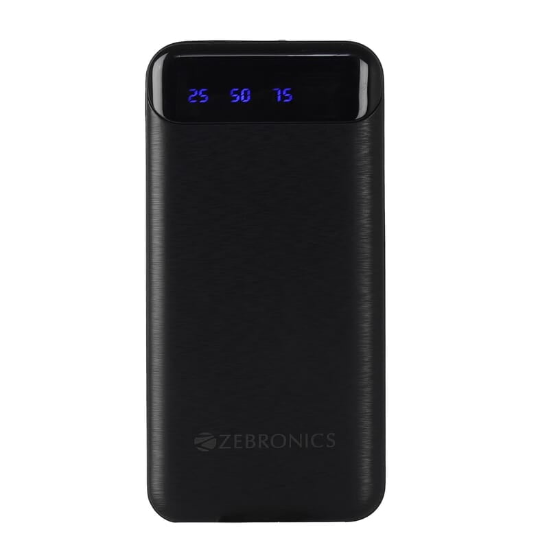 ZEBRONICS MB10000S4 Power Bank, 10000 mAh, 12W, Dual USB Output, Type C & Micro USB Input, Built in Protections, Percentage LED Display, Included USB to Type C Cable