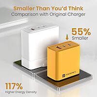 Portronics Adapto 65M 65W Triple Port GaN Fast Charger | Dual Type-C PD + USB-A Yellow