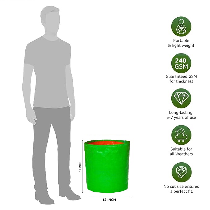 HDPE UV Plant Grow Bags, 12 x 12 inch,  Green, for Terrace Gardening and Fruit Plants(MultiPack)