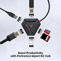 Portronics Mport 6C – A versatile 6-in-1 USB-C Hub featuring HDMI, USB 3.0, and more. Perfect for expanding connectivity options for laptops and devices, enhancing productivity on the go.
