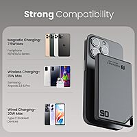 Portronics Boosty 5K – A compact 5000mAh power bank with 15W magnetic wireless charging. Perfect for on-the-go charging, it ensures your devices stay powered without the hassle of cables.