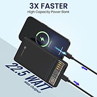 Portronics Luxcell C 10K Power Bank –  22.5W Fast Charging | Mach USB-A & Type-C PD | Black