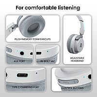 Portronics Muffs M2 Over-Ear Headphones – 40H, White. Experience immersive sound with 40 hours of playtime, comfortable ear cushions, and sleek design. Perfect for music lovers on the go!