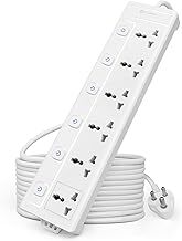 HAMMOK HALO 4+4 Power Strip – 3M, Individual Switches, Surge Protection, 8 Outlets, USB Ports, Overload Protection, Compact Design, Ideal for Home/Office, Safe and Convenient Power Solution.