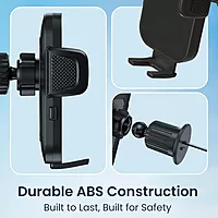 Portronics Clamp Y Car Mount – Adjustable, 360° Rotation, secure grip for smartphones, easy installation, perfect for navigation, hands-free calls, durable design, compatible with most devices.