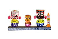 EELIKA Handcrafted Wooden Jagannath Idol Set, Multicolour for home and car dashboard || table top || Dimensions: 12cm x 3cm x 6cm