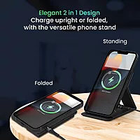 Portronics Freedom Fold 15W Wireless Charger – Foldable | PU Leather | 1M Type-C Cable | Grey