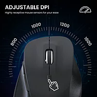 Portronics Toad 24: Wireless Mouse featuring 1611 DPI for precise tracking, USB connectivity for easy plug-and-play, ergonomic design for comfort, and a sleek finish for modern aesthetics.