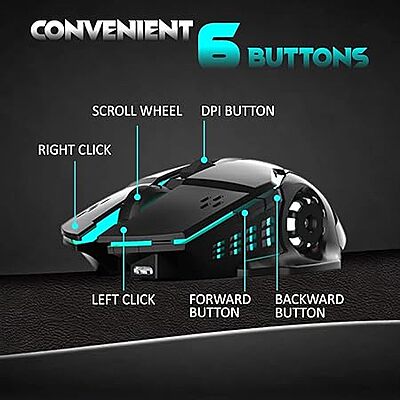 Open Box RPM Euro Games Rechargeable - 500 mAh Battery | Upto 3200 DPI | 6 Buttons | Backlit RGB Wireless Optical Gaming Mouse