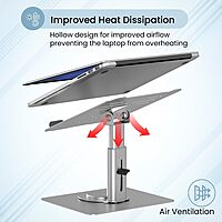 Portronics Twister – 360° Adjustable Metal Laptop Stand, supports up to 10kg, ergonomic design for comfort, lightweight and portable, perfect for home or office use, enhances airflow and cooling.