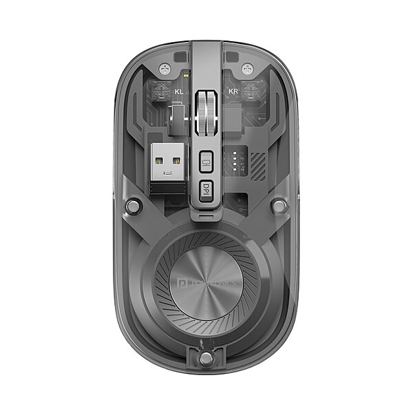 Portronics Toad 8 Transparent Wireless Mouse – Dual Mode BT & 2.4GHz | Grey | 1 Year Warranty