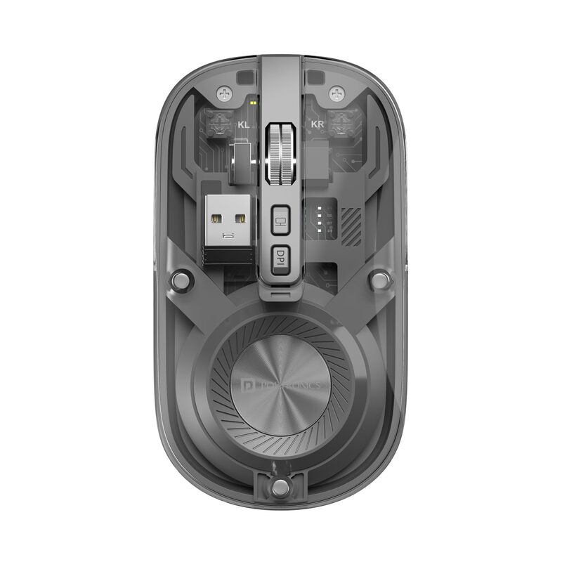 Portronics Toad 8 Transparent Wireless Mouse – Dual Mode BT & 2.4GHz | Grey | 1 Year Warranty
