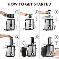 Borosil Primus Plus Juicer, 800 W, Stainless Steel Centrifugal Juicer, 1.1 L Juice Jug, 75 mm Feed Chute, Black