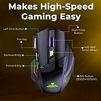 Coconut WM22 Gold Wireless Gaming Mouse (RGB, 3200 DPI, Ergonomic Design, Customizable Buttons, Long Battery Life, Ultra-Responsive, Perfect for Gamers Seeking Precision & Style, 1 Year Warranty)