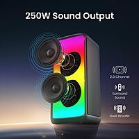 Portronics Iron Beats 250W Party Speaker | Vibrant LED Lights, Karaoke Features & Immersive Audio for Fun Gatherings