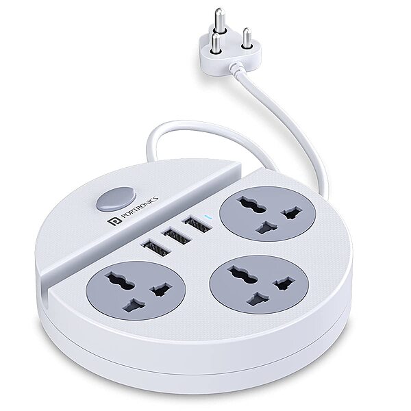 Portronics Power Plate 5 1500W Power Converter with 3 AC Sockets & 3 USB Ports White