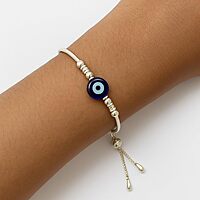 Sterling Silver Adjustable Evil Eye Bracelet for Girls and Women Free Size