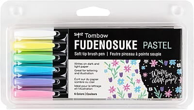 Tombow Fudenosuke Brush Pen, Soft tip, Set of 6 Pastel Colors