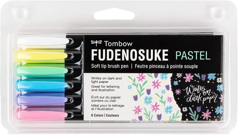 Tombow Fudenosuke Brush Pen, Soft tip, Set of 6 Pastel Colors
