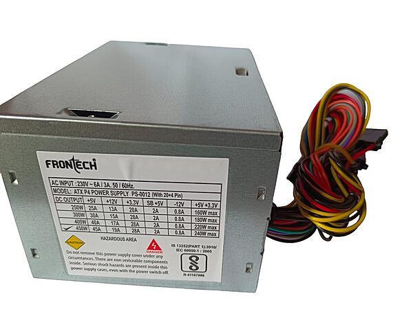 Frontech PS-0012 – Compact 450W power supply designed for reliable performance in everyday home and office computer setups.