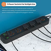 Portronics Power Plate 6 offers 5 AC sockets, 4 USB ports, compact design, surge protection, and smart charging for convenience.